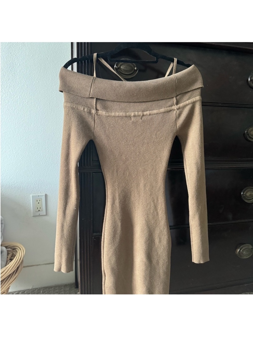 NBD Brown Off-Shoulder Long Sleeve Mini Dress - Picture 4 of 6